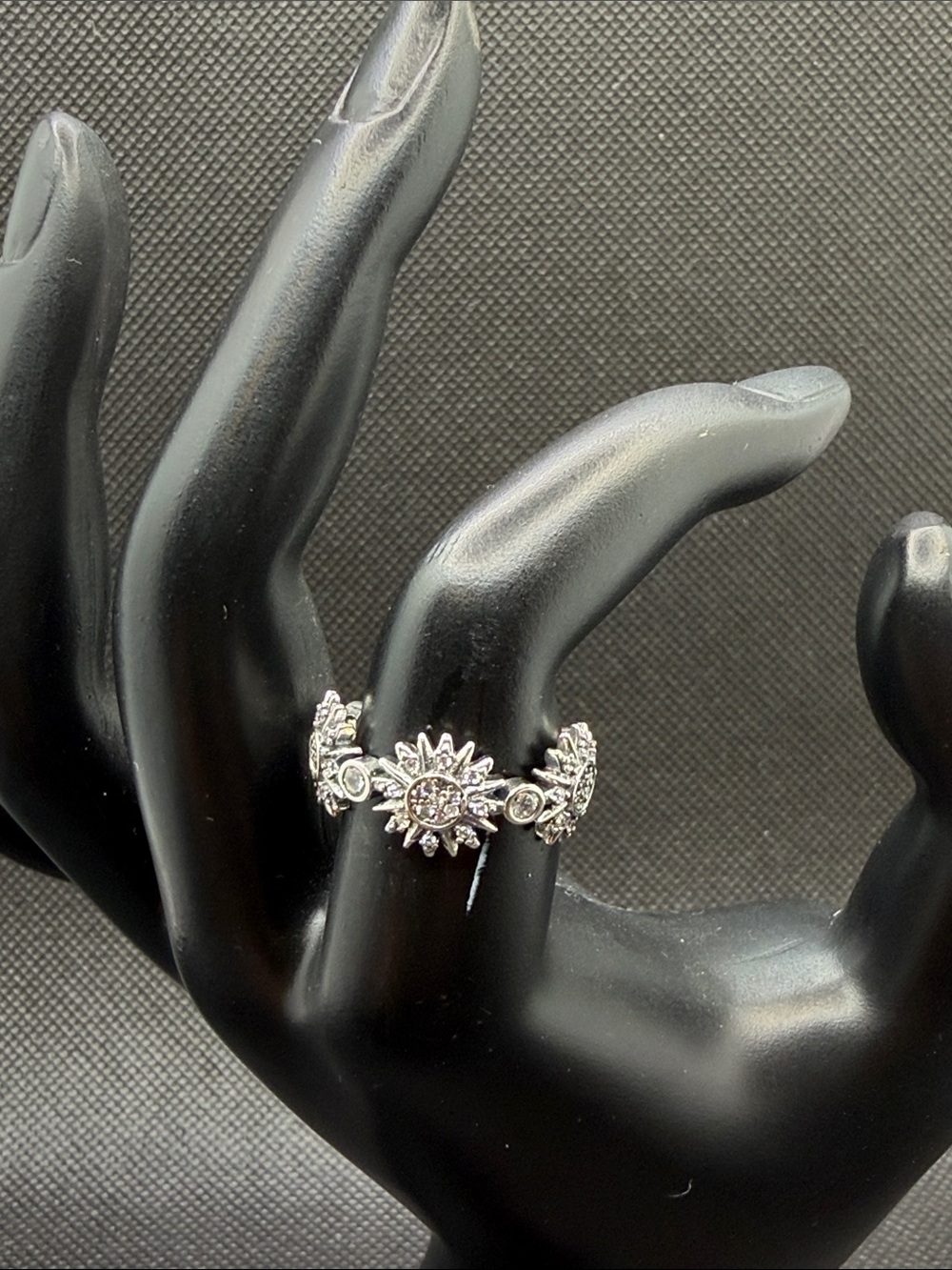 Sterling Silver Sunflower Floral CZ Ring - Women's Jewelry
